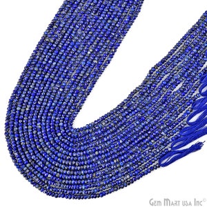 Lapis Lazuli  Rondelle Beads Necklace, 3-4mm Gemstone Beads, Meditation Bracelet, 12.5&quot; Rondelle Curtain Beads, GemMartUSA (RLLL-70002)