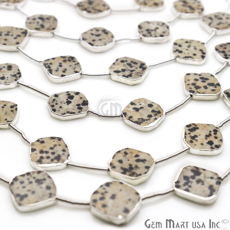 Texture Bead Silver Electroplated Dalmatian jasper Beads Free Form Beads Jewelry Making Beads Boho Bead 9INCH DRDJ-70043