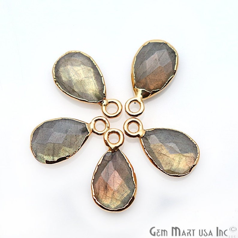 Single Bail Connector 8x12mm Pears Connector GemMartUSA LEB-10088 Labradorite Connector Gemstone Gold Connector Jewelry Making Supply