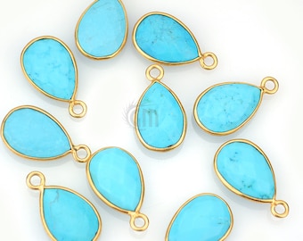 Turquoise Bezel Connector, 8x12mm Pears Shape 24k Gold Plated Single Bail Connector GemMartUSA (TQ-10088)
