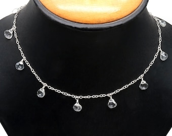Crystal Beaded Rosary Chain, Heart Beads, Silver Plated Dangle Rosary Chain, Gemstones Connector Chain, DIY Jewelry 5MM SPCL-30201