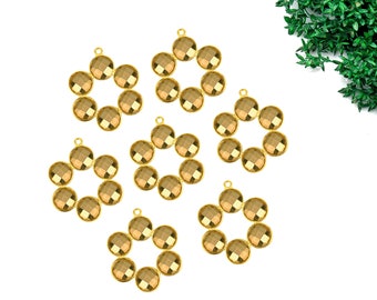 Golden Pyrite Bezel Gemstone Connector, 24k Gold Plated Single Bail, Earrings Component, 14x17mm, GemMartUSA,  GPGP-13002