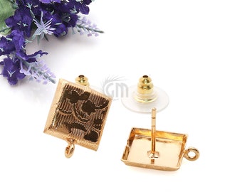 DIY Gold Earrings, Rectangle Shape Finding Earrings, Loop Connector Earrings, Stud Earring, Jewelry Making Supplies, GemMartUSA (GP-90026)