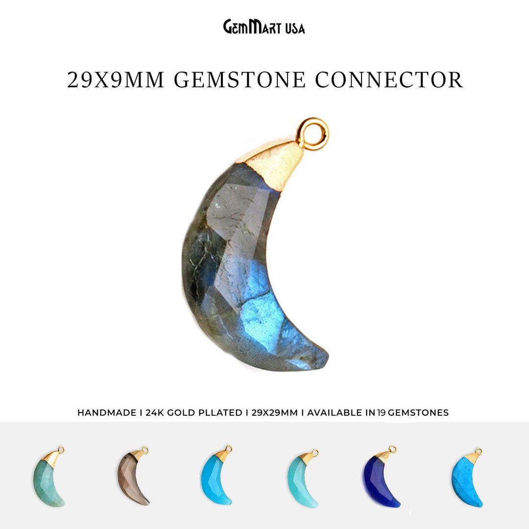 Moon Shape Necklace Pendant, 29x9mm Moon Shape Faceted Gemstone, 24k