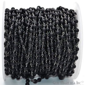 Black Tourmaline Rosary Chain, Rondelle beads Chain, Black Plated Chain, Jewelry Making Supplies, GemMartUSA (BPKT-30034)
