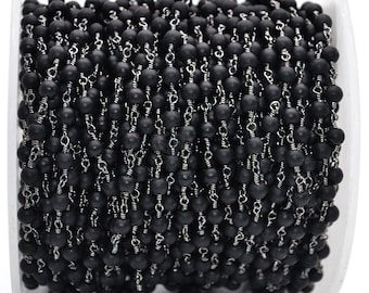 Black Tourmaline Rosary Chain, Rondelle beads Chain, Black Plated Chain, Jewelry Making Supplies, GemMartUSA (BPKT-30034)