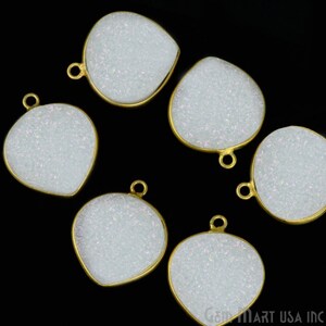 Natural White Druzy, Bezel Heart Shape Connector, 16mm Heart 24K Gold Plated, Single Flat Bail 1pc GemMartUSA (WZ-11073)
