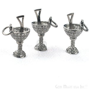 Ice Cream Cup shape diamond charms pendant, 20x10mm 925 sterling silver pave charms pendant 1pc GemMartUSA (NDCH-40035)