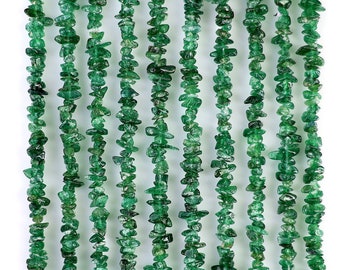 Green Aventurine Chip Beads, 34 Inch, Natural Chip Strands, Drilled Strung Nugget Beads, 3-7mm, Polished, GemMartUSA (CHAV-70001)