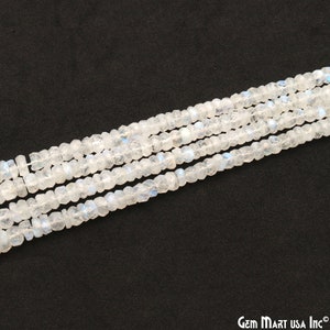 Blue Rainbow Moonstone Gemstone 12.5" Loose Strand Rondelle Faceted 3-4 mm Beads 