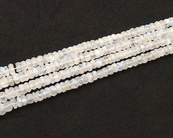 Rainbow Moonstone Rondelle Beads, 12.5 Inch Gemstone Strands, Drilled Strung Nugget Beads, Faceted Round, 3-4mm, GemMartUSA (RLRM-70002)