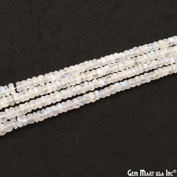 Rainbow Moonstone Rondelle Beads, 13 Inch Gemstone Strands, Drilled Strung Nugget Beads, Faceted Round, 3-4mm, GemMartUSA (RLRM-70002)