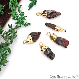 Garnet Rough Connector Pendant, Gold Electroplated, Gemstone Charm, Single Bail, Free Form Pendant, GemMartUSA (GT-50014)