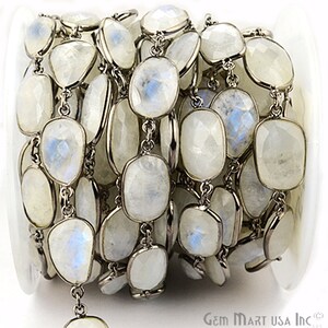 One Foot Rainbow Moonstone ,15mm up Mix Shape Black Plated Bezel Continuous Connector Link Chain for Making Jewelry. (BPRM-20004)