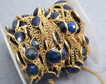 Sapphire Connector Chain, Gold Chain, Continuous Chain, Bezel Chain, Jewelry Making Supplies, GemMartUSA (GPSH-20006)