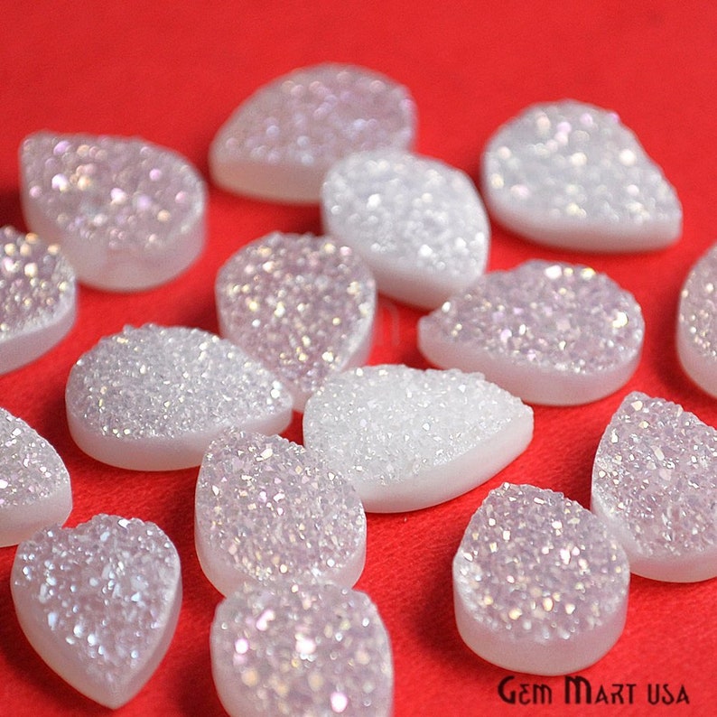White Druzy Cabochon WZ-80019 GemmartUSA Pear Druzy Cabochon White Pear Druzy Cabochon Jewelry Supplies Druzy Cabochon