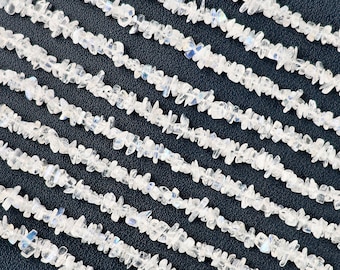 Rainbow Moonstone Chip Beads, 34 Inch, Natural Chip Strands, Drilled Strung Nugget Beads, 3-7mm, Polished, GemMartUSA (CHRM-70001)