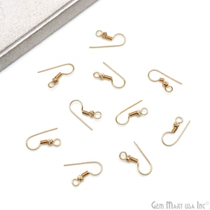 Hook Earring, 22k Gold Plated Findings, Ear Wire Hook with earring ball & coil fish hook open loop, 25x9mm, 5 pair lot GemMartUSA, GP-90058