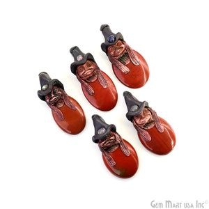 Pixie Red Jasper Crystal Clay Pendant, Elfin Clay Pendant Necklace, Master Merlin Healing Pendant, Halloween Gift, 59x20mm, RJ-14314