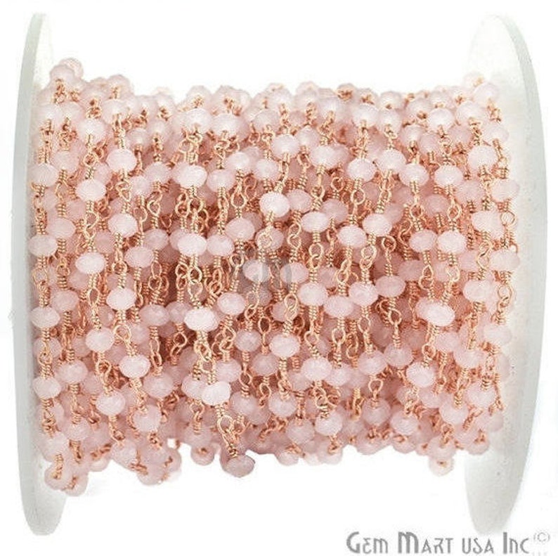 Beau quartz rose, 3-3,5 mm plaqué or rose chaîne de chapelet enroulée par pied GemMartUSA RPRQ-30002 image 2