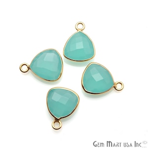 Aqua Chalcedony Connector, 10mm Trillion Shape Connector, Single Bail Gold Connector, Jewelry Making Supplies, GemMartUSA (AD-10095)