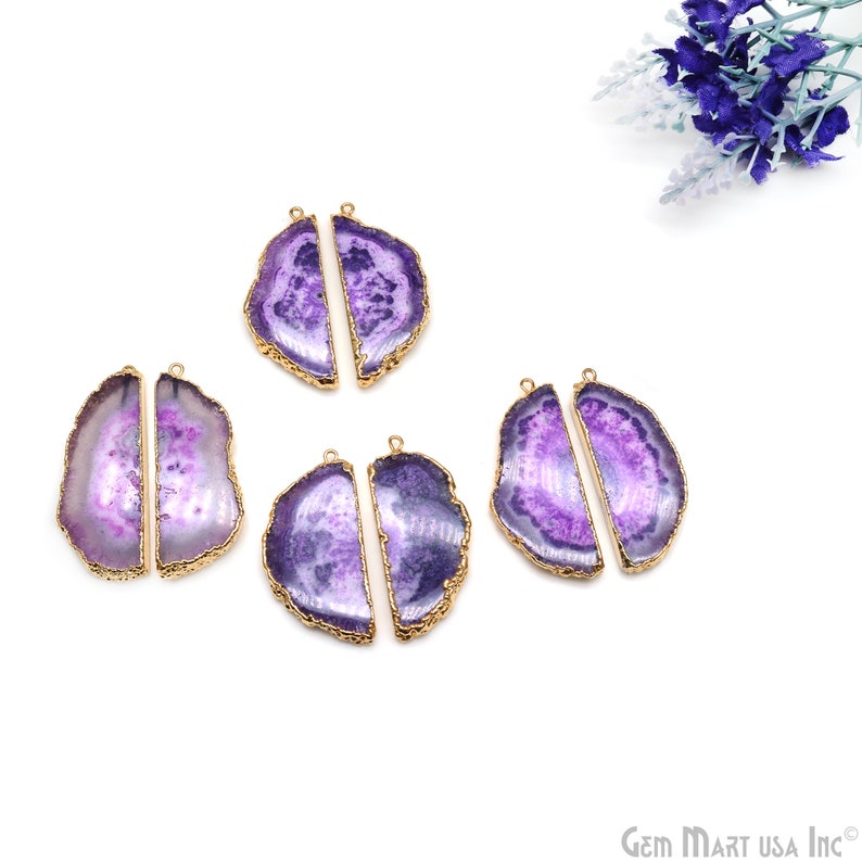 Agate Slice Earring Supplies, 47X20mm, DIY Geode Earring, Gold Electroplated, Boho Gemstone Earring, Earring Making Connector DPER-93060 image 2