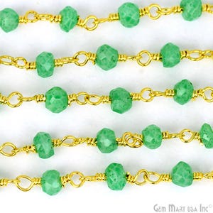 Green Chalcedony, 3-3.5mm 24k Gold Plated Handmade Rosary Chain by Foot GemMartUSA (30002)