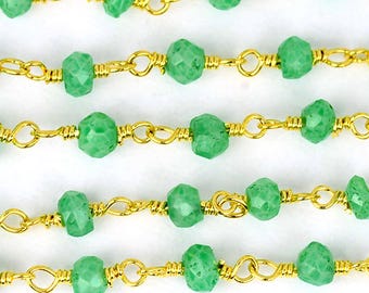 Green Chalcedony, 3-3.5mm 24K Gold Plated Handmade Rosary Chain by Foot GemMartUSA (30002)