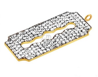 Cubic Zircon Pave 'lock' Charm in Gold Vermeil 20mmx14mm