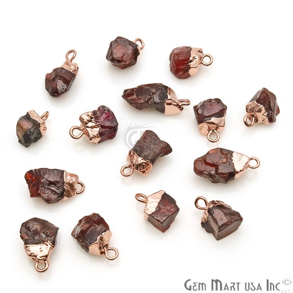 Garnet Pendant, Rough Gemstone Pendant, Freeform Pendant, Raw Stone Pendant, Rose Gold Electroplated, Single Bail, 17x8mm (RPGT-50470)