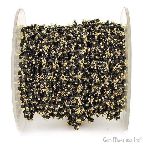Black Spinel Cluster Rosary Chain, 2-2.5mm 24k Gold Plated Handmade Rosary Chain by foot GemMartUSA (GPBS-30019)