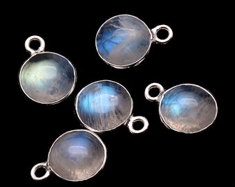 Rainbow Moonstone Connector, 8mm Round Cabochons, Cabochons, Silver Plated Bail, Bezel Connector, GemMartUSA (RM-10707)