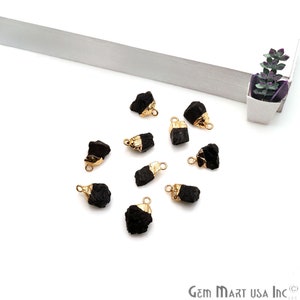 Black Tourmaline Natural Raw Nugget Crystal, Rough Gemstone, Gold Electroplated, Gemstones Charms Jewelry Making Supplies, GPKT-50470