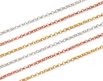 Link Chain For Jewelry Making, 2mm Link Chain Necklace, Minimal Finding Chain, Gold/ Silver/ Rose Gold Plated Chain, GemMartUSA, 30067