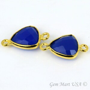 Natural Blue Chalcedony, Bezel Trillion Shape Connector,10mm Trillion 24k Gold Plated, Double Bail GemMartUSA (BC-10161)