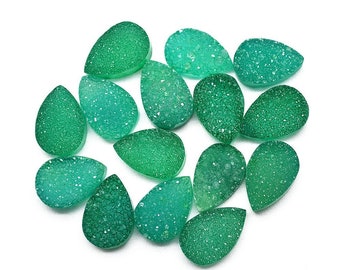 Green Druzy Cabochon, 8x12mm Pear Druzy Cabochon, Druzy Cabochon, Jewelry Making Supplies, GemMartUSA (ZCG-80022)