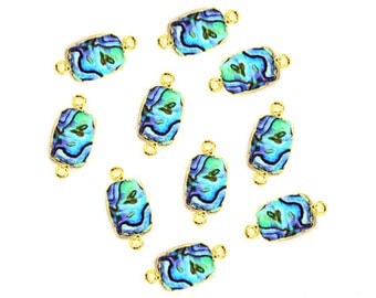 Abalone Shell, Abalone Connector, Gemstone Connector, Connector Charm, Earring Connector, Gold Bail, 10x14mm Octagon, GemMartUSA (SEE-10361)