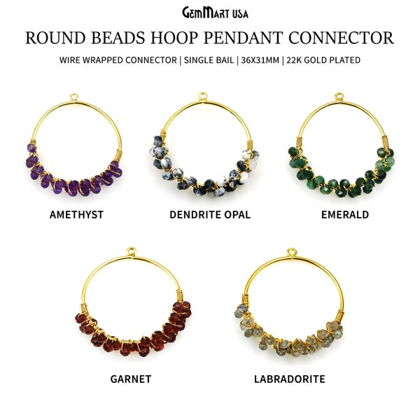 Round Hoop Gemstone Beads Earring, Beaded Gemstone Hoop Earring, Gold Plated Wire Wrapped Hoop Earrings, Jewelry Making Supply, 50770