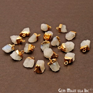 Rainbow Moonstone Pendant, Rough Gemstone Pendant, Freeform Pendant, Raw Stone Pendant, Gold Electroplated, Single Bail, (GPRM-50469)