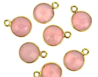 Rose Chalcedony, Bezel Round Shape Connector, 8mm Round 24k Gold Plated, Single Bail GemMartUSA (RC-10208)