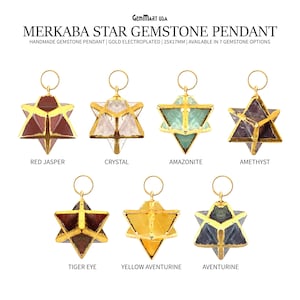 Merkaba Star Gemstone Necklace Pendant,25x17mm Merkabah Awakening Star Stone, Gold Electroplated Star Jewelry Connector, GemMartUSA, 14164