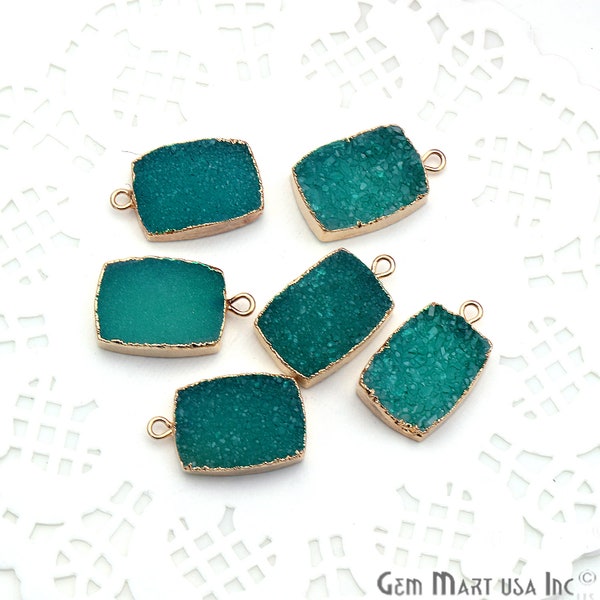 22k Gold Electroplated Green Druzy Connector, 13x18mm Octagon Shape Druzy Gemstone Pendant GemMartUSA (ZEG-11078)