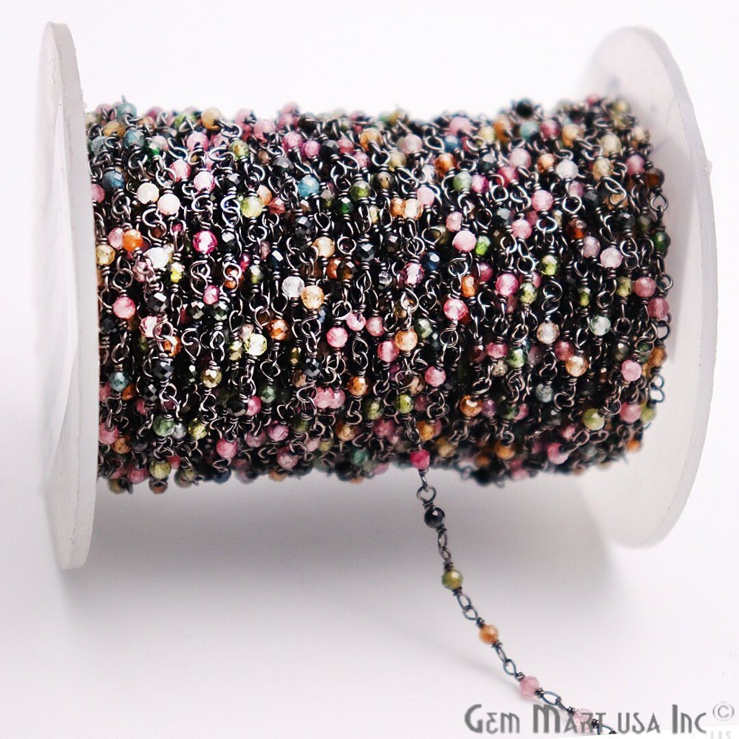 Multi Tourmaline Rosary Chain, Oxidized Beads Chain, Multi Tourmaline