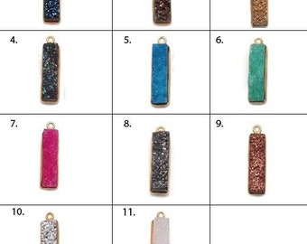 Druzy Connector, Druzy Charms, Rainbow Titanium, Earring Connector, Gold Bail, 25x7mm Rectangle Shape, GemMartUSA (50143)