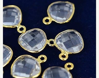 Natural Crystal, Bezel Heart Shape Connector, 10mm Heart 24k Gold Plated, Single Flat Bail 1pc, GemMartUSA (CL-10070)