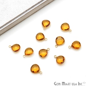 Citrine Quartz Heart 10mm Connector, Faceted Gemstone Connector, Drop Connector,Gold Bezel Connector, Gold Plated, Single Bail (HC-10279)