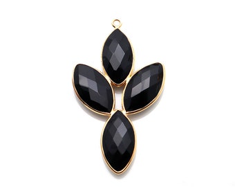 DIY Black Onyx Component, 43x22mm Flower Shape Chandelier Finding, Gold Filigree Finding, Jewelry Making Supplies, GemMartUSA (GPBO-13030)