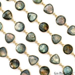 Labradorite Bezel Chain, Round & Trillion Continuous Connector Chain, Gold Chain, Necklace Chain, Jewelry Making Supplies, GPLB-20121