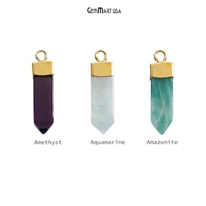 Gemstone Connector, Healing Crystal Point Pendant, Earring Pencil Connector, Ornate Pendant, Gold Bail, 24x6mm, GemMartUSA 50790