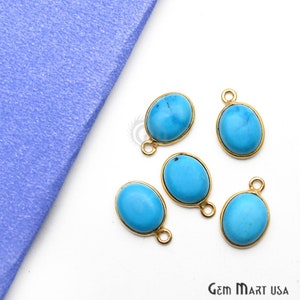 Turquoise Gemstone Drop Connector, Gold Plated, Single Bail, Oval Bezel Connector, Glitter Charm, Gemstone Size 10x8mm (TQ-10583)